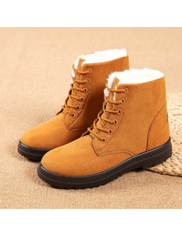 Women's Plush Lined Ankle Boots, Solid Color Thermal Lace Up Snow Boots, Outdoor Warm Short Boots