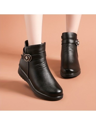 Women's Solid Color Platform Boots, Side Zipper Lined Fuzzy Non-slip Soft Boots, Winter Snow Casual & Comfy Shoes