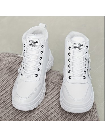 Women's Classic Platform Short Boots, Fashion Lace Up Plush Lined Boots, Comfortable Winter Ankle Boots