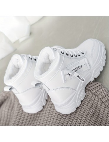 Women's Classic Platform Short Boots, Fashion Lace Up Plush Lined Boots, Comfortable Winter Ankle Boots