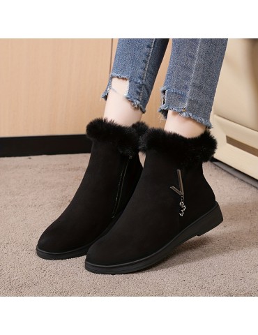 Women's Solid Color Fluffy Boots, Side Zipper Thermal Lined Platform Warm Shoes, Winter Plush Snow Ankle Shoes