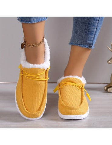 Women's Solid Color Boots, Slip On Round Toe Low-top Velvet Warm Fluffy Non-slip Soft Sole Shoes, Winter Comfy Shoes