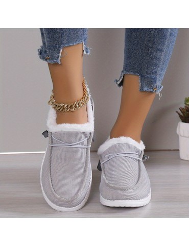 Women's Solid Color Boots, Slip On Round Toe Low-top Velvet Warm Fluffy Non-slip Soft Sole Shoes, Winter Comfy Shoes