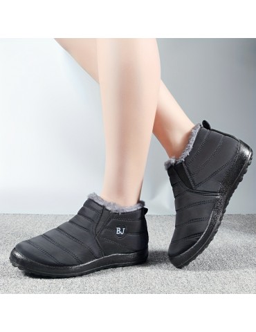 Women's Plush Lined Snow Boots, Waterproof Slip On Ankle Boots, Winter Thermal Outdoor Flat Boots