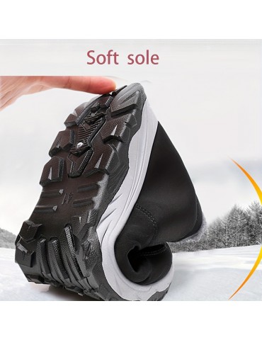 Women's Solid Color Fluffy Boots, Slip On Thermal Lined Platform Soft Sole Boots, Winter Plush Warm & Comfy Shoes