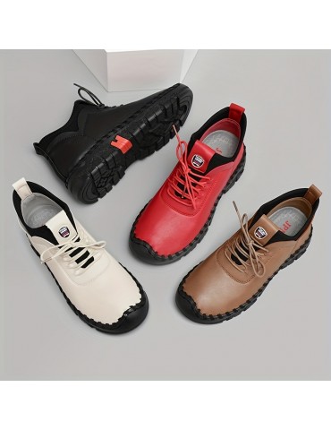 Women's Flat High Top Boots, Comfy Solid Color Lace Up Ankle Boots, Casual Non Slip Shoes