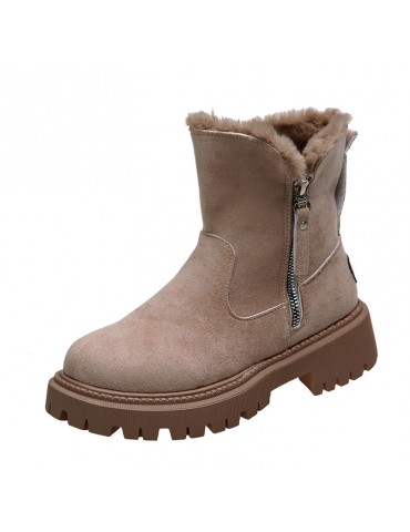 Women's Plush Lined Snow Boots, Side Zipper Solid Color Suedette Short Boots, Winter Warm Outdoor Boots