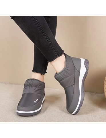 Women's Waterproof Snow Boots, Non-slip Slip-on Ankle Boots, Warm Plush Lined Short Boots, Women's Footwear