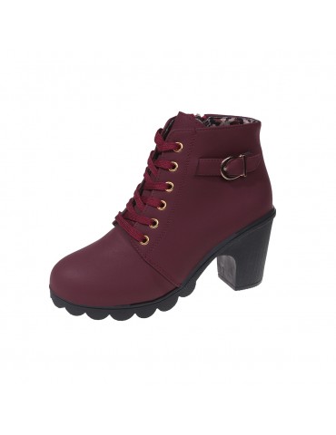 Women's Chunky Heeled Ankle Boots, Solid Color Side Zipper Boots, Beer Festival Dress Shoes