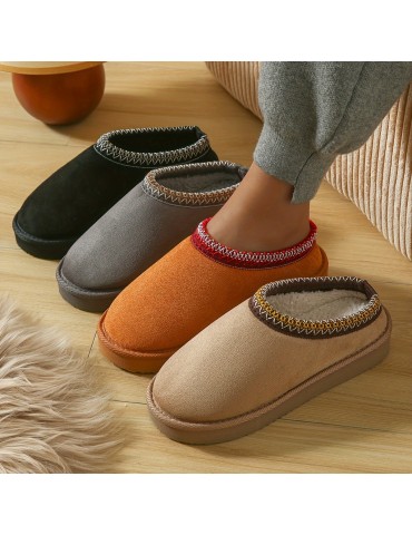 Women's Plush Lined Flatform Boots, Thermal Soft Sole Backless Snow Boots, Winter Warm Outdoor Ankle Boots