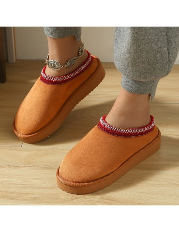 Women's Plush Lined Flatform Boots, Thermal Soft Sole Backless Snow Boots, Winter Warm Outdoor Ankle Boots