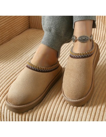 Women's Plush Lined Flatform Boots, Thermal Soft Sole Backless Snow Boots, Winter Warm Outdoor Ankle Boots