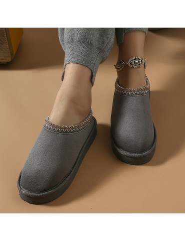 Women's Plush Lined Flatform Boots, Thermal Soft Sole Backless Snow Boots, Winter Warm Outdoor Ankle Boots