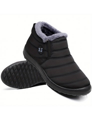 Women's Solid Color Snow Boots, Casual Slip On Plush Lined Short Boots, Comfortable Ankle Booties