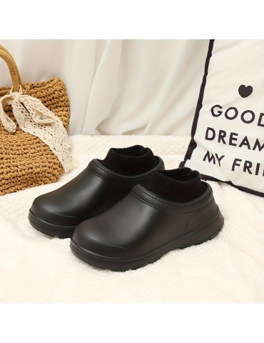 Women's Plush Chef Work Shoes, Waterproof Slip On Anti-slip Garden Shoes, Comfortable Work Ankle Boots