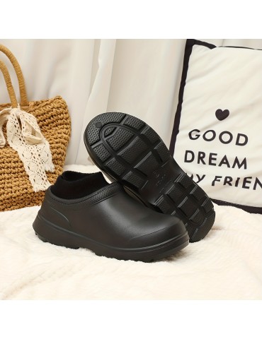 Women's Plush Chef Work Shoes, Waterproof Slip On Anti-slip Garden Shoes, Comfortable Work Ankle Boots
