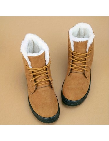 Women's Warm Snow Boots, Casual Solid Color Lace Up Plush Lined Ankle Boots, Fuzzy & Comfortable Outdoor Shoes