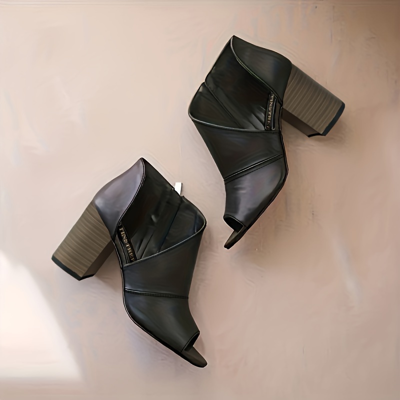 womens side cut out block heel sandals peep toe side zipper stacked heel shoes fashionable high heels details 4