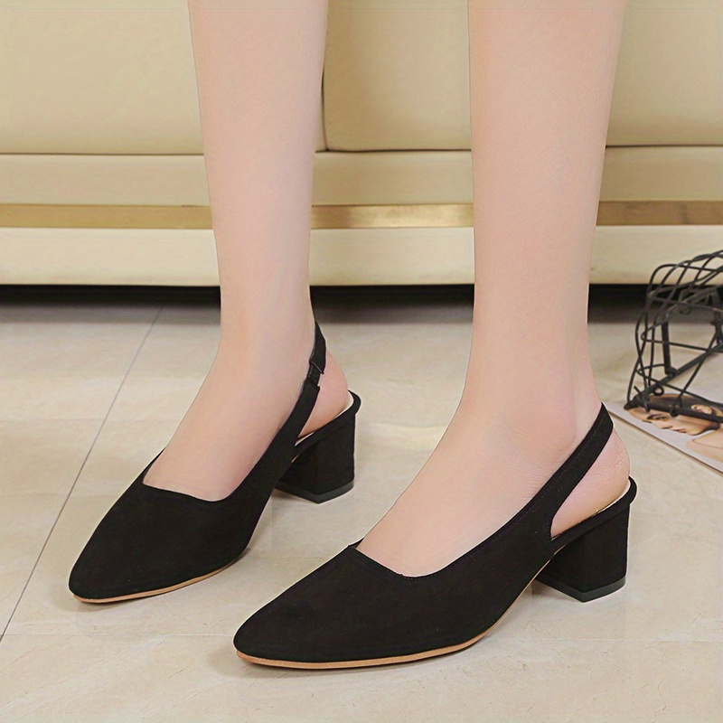 chunky heeled sandals, womens chunky heeled sandals comfy pointed toe elastic strap slingback shoes versatile dress low heels details 0