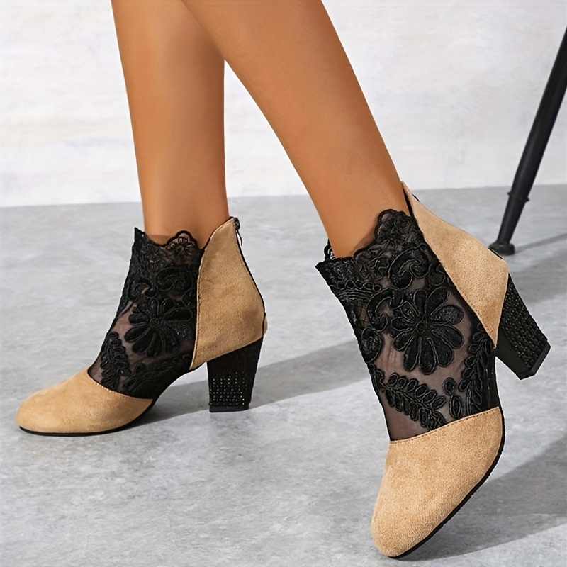 heeled sandals, womens block heeled sandals trendy lace back zipper pumps fashion versatile dress heels details 2