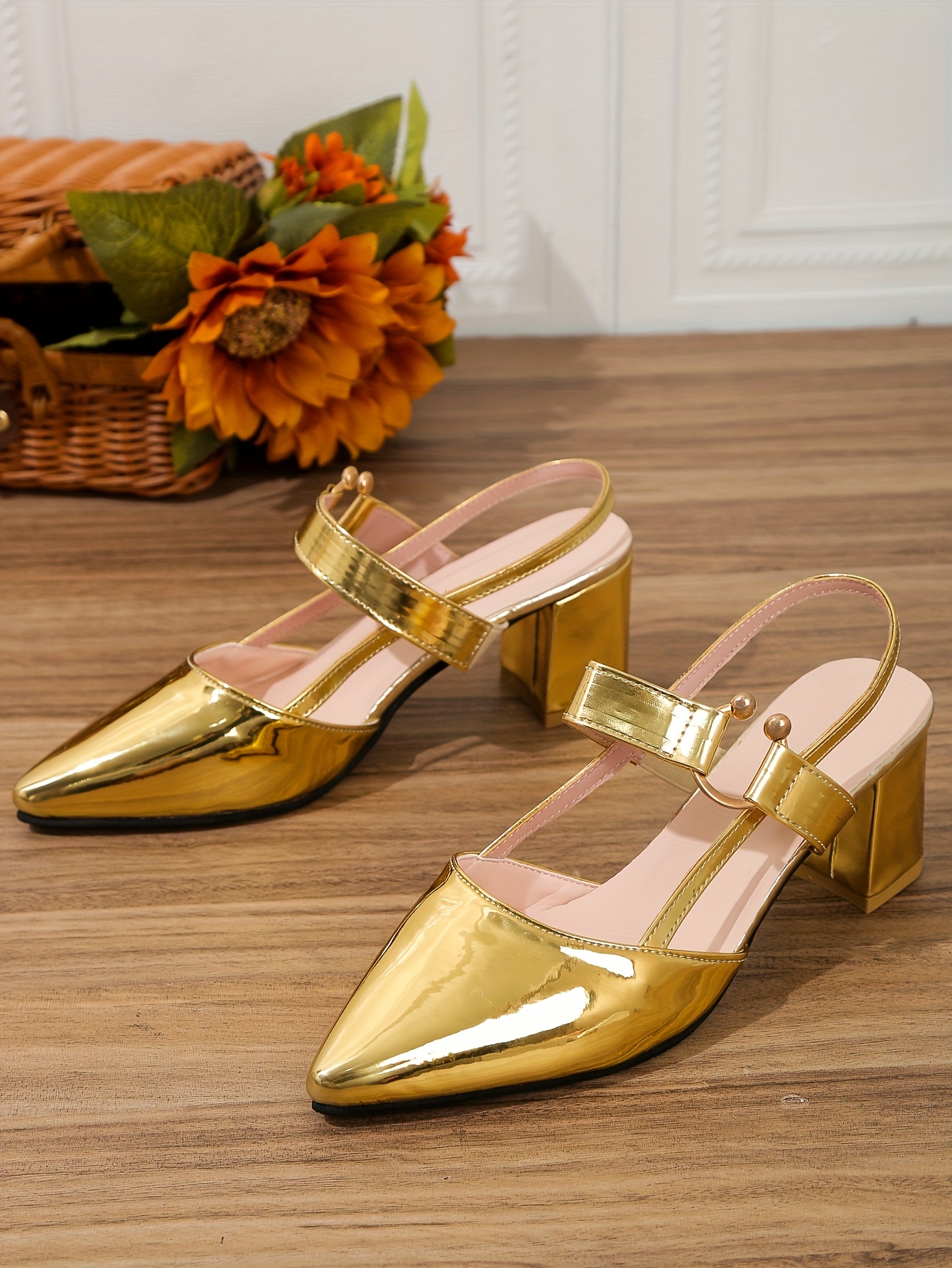 womens pointed toe block high heel sandals fashion solid color slingback shoes versatile mid heels details 3