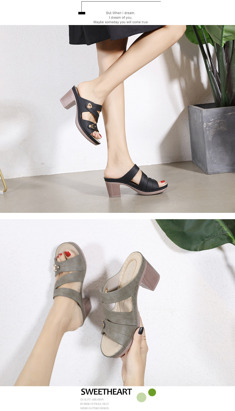 womens hollow out chunky heeled mules metal buckle seam strap open toe slip on sandals womens footwear details 2