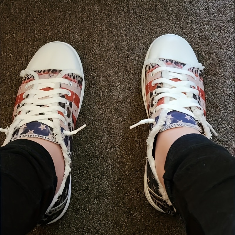 womens star striped print sneakers casual lace up outdoor shoes lightweight the 4th of july shoes details 2