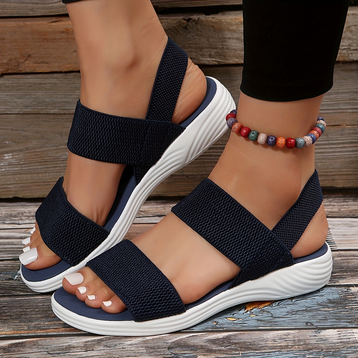 womens comfy flat sandals open toe elastic strap slip on shoes casual outdoor beach sandals details 6