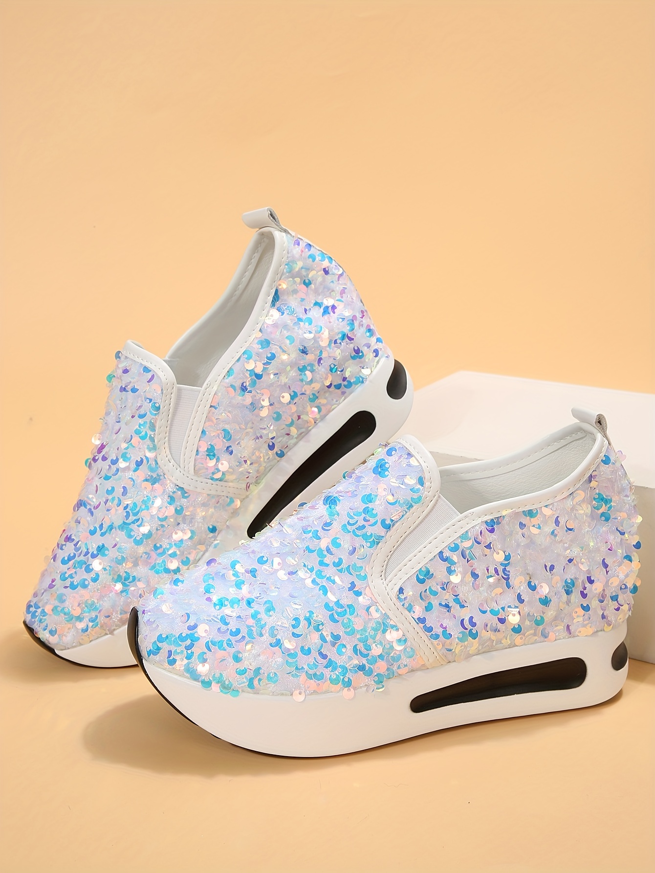 womens sequins platform sneakers casual low top slip on wedge sports shoes fashion walking trainers details 4