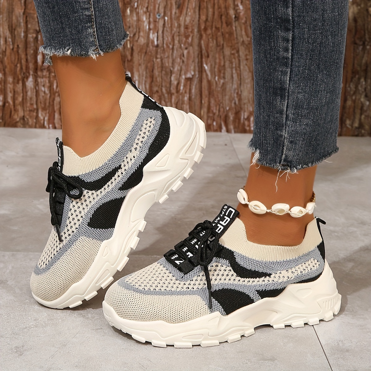 breathable mesh platform sneakers, womens breathable mesh platform sneakers casual lace up outdoor shoes comfortable low top sport shoes details 2