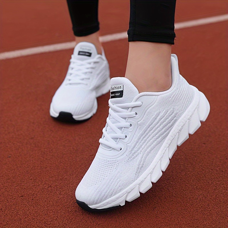 womens solid color casual sneakers lace up comfy breathable soft sole shoes lightweight low top running shoes details 4