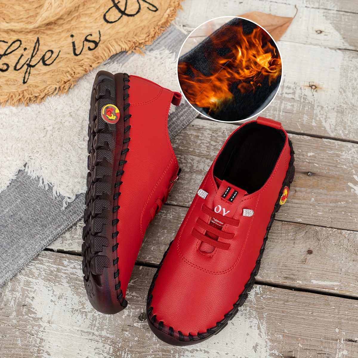 womens solid color casual sneakers slip on thermal lined flat plush shoes lightweight low top daily shoes details 7