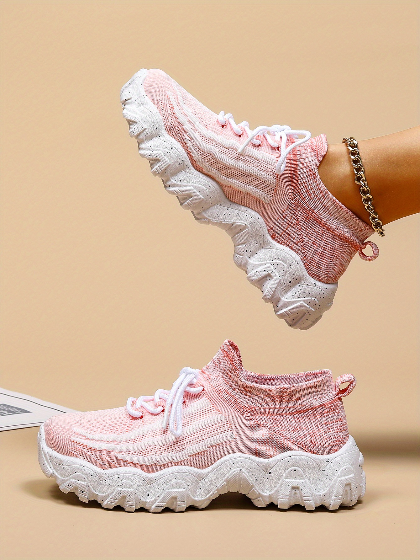 womens breathable knit platform sneakers casual lace up outdoor shoes comfortable low top trainers details 7