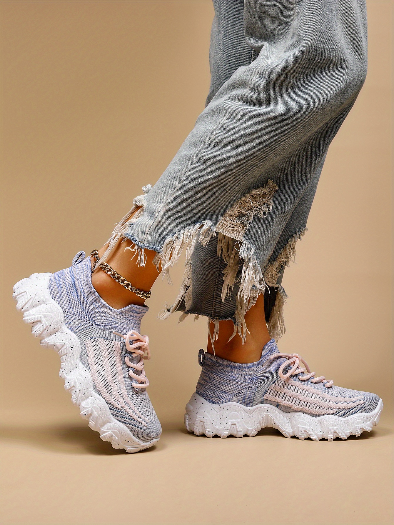 womens breathable knit platform sneakers casual lace up outdoor shoes comfortable low top trainers details 17