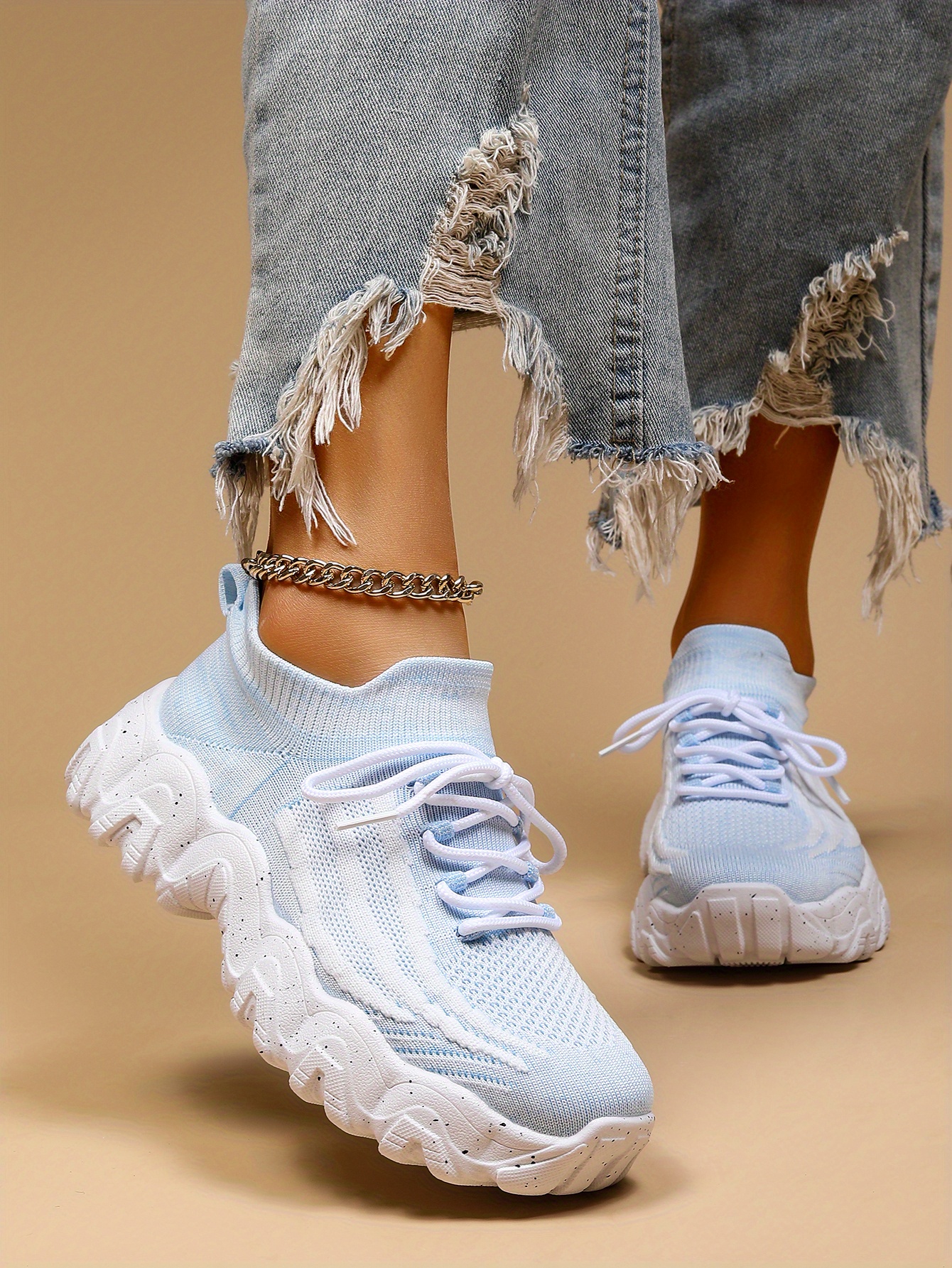 womens breathable knit platform sneakers casual lace up outdoor shoes comfortable low top trainers details 21