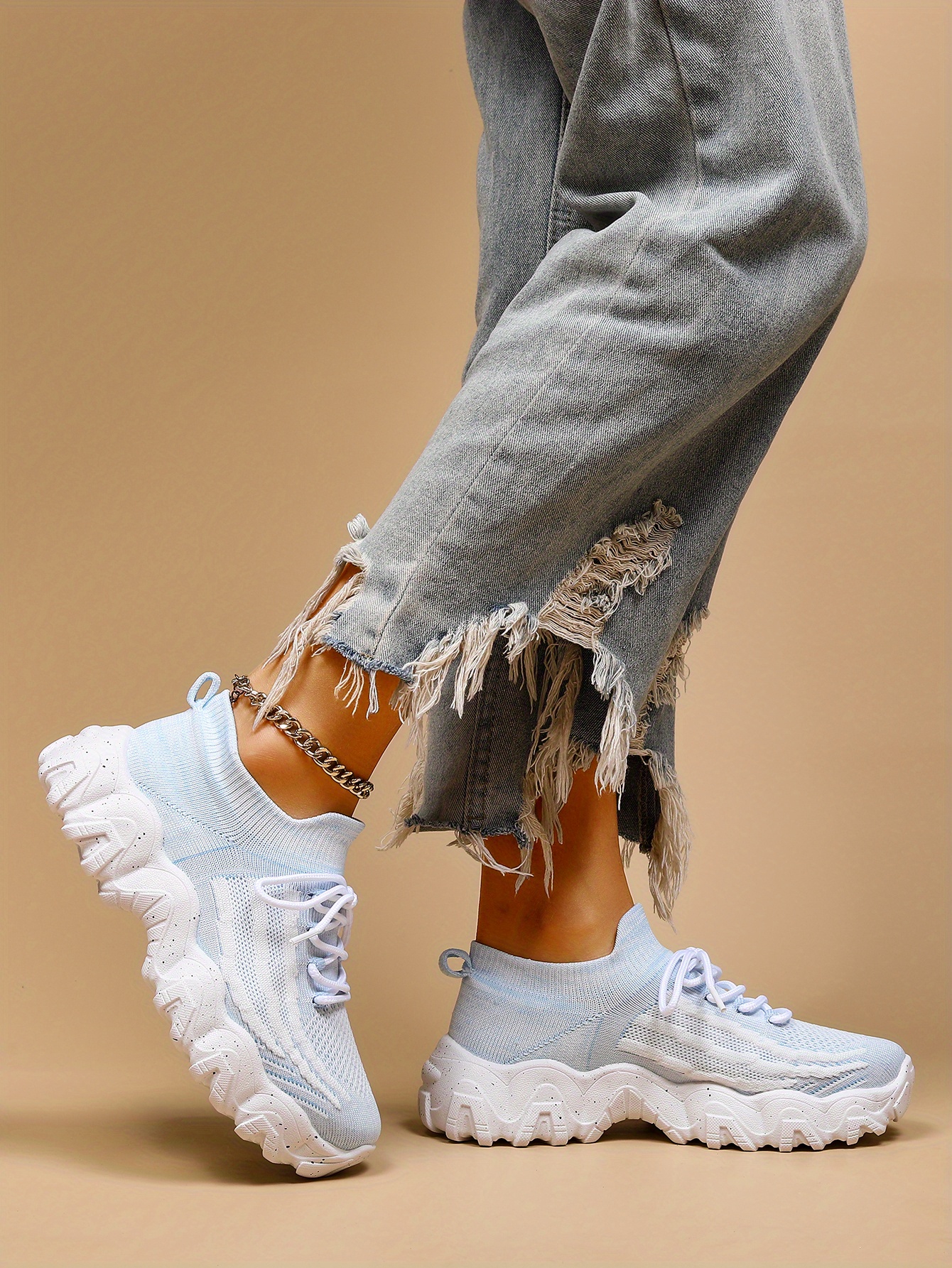 womens breathable knit platform sneakers casual lace up outdoor shoes comfortable low top trainers details 23