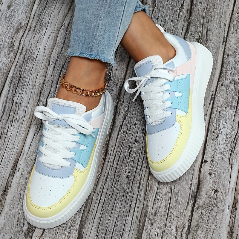 womens colorblock sneakers casual lace up outdoor shoes womens comfortable low top shoes details 2