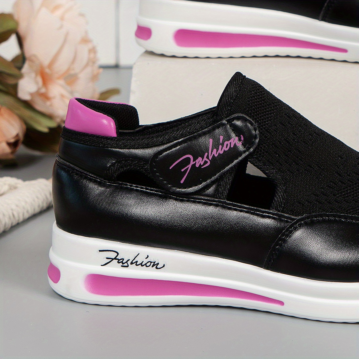 womens breathable knit platform sneakers casual hook loop outdoor shoes comfortable cutout shoes details 2