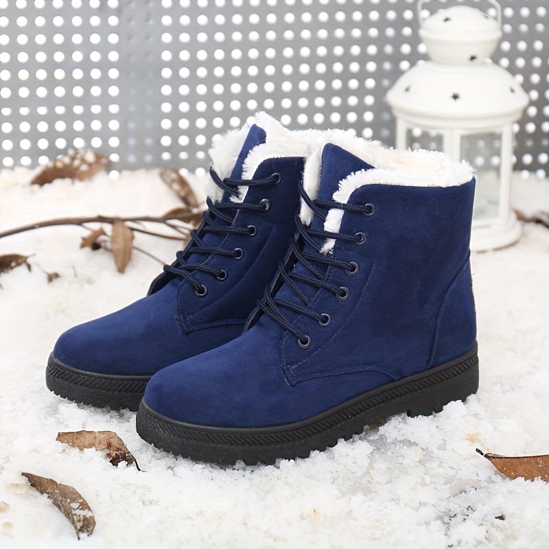 womens plush lined ankle boots solid color thermal lace up snow boots outdoor warm short boots details 0