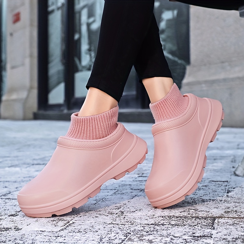 womens knit stitching chef work shoes solid color waterproof slip on shoes outdoor garden work shoes details 0