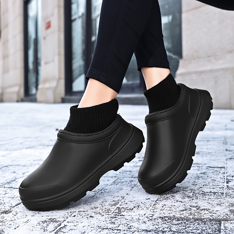 womens knit stitching chef work shoes solid color waterproof slip on shoes outdoor garden work shoes details 1