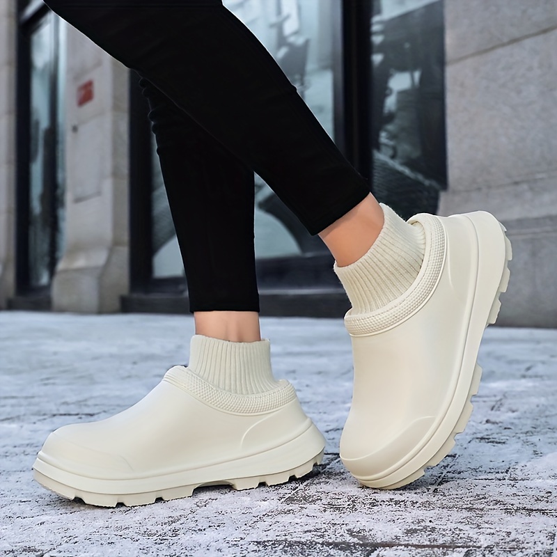 womens knit stitching chef work shoes solid color waterproof slip on shoes outdoor garden work shoes details 2
