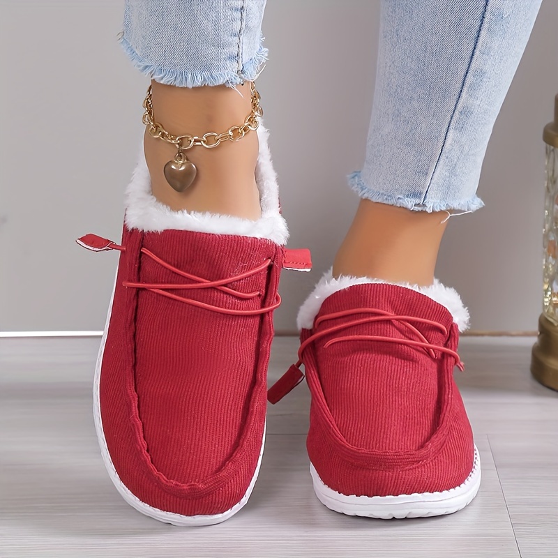 womens solid color boots slip on round toe low top velvet warm fluffy non slip soft sole shoes winter comfy shoes details 8