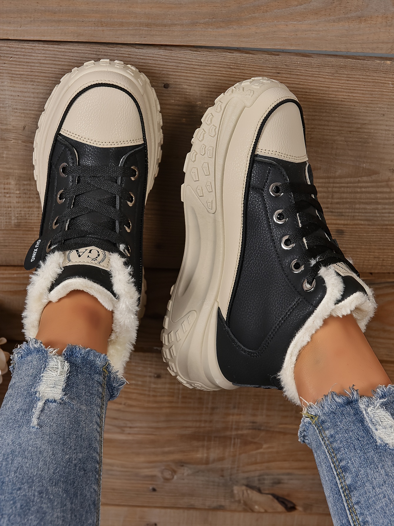 plush lined ankle boots, womens plush lined ankle boots fashion heightening lace up platform boots winter warm outdoor short boots details 6