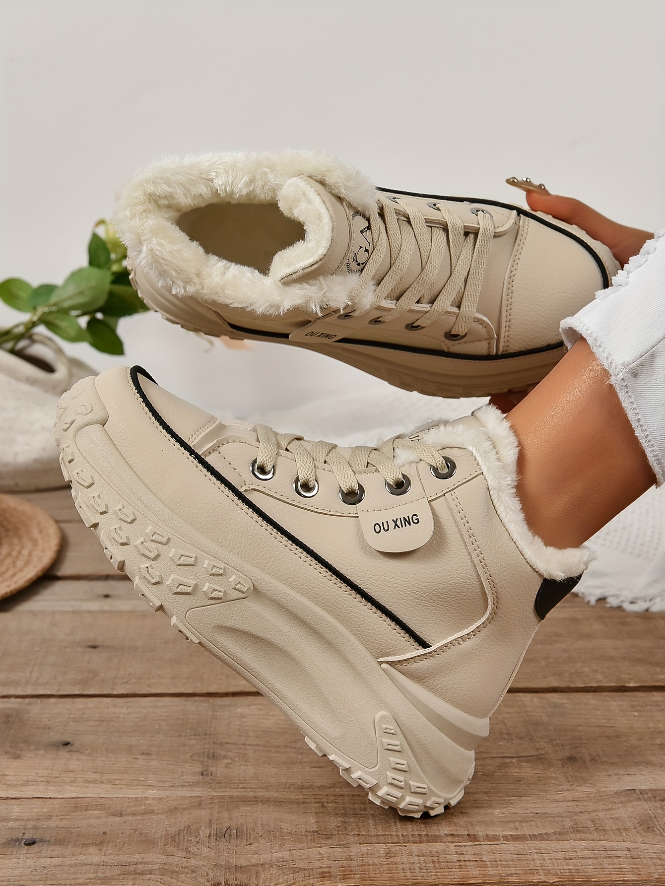 plush lined ankle boots, womens plush lined ankle boots fashion heightening lace up platform boots winter warm outdoor short boots details 15