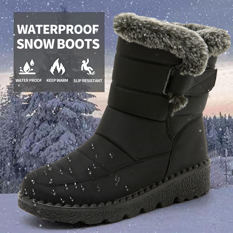 womens waterproof snow boots solid color plush lined short boots winter keep warm outdoor boots details 0