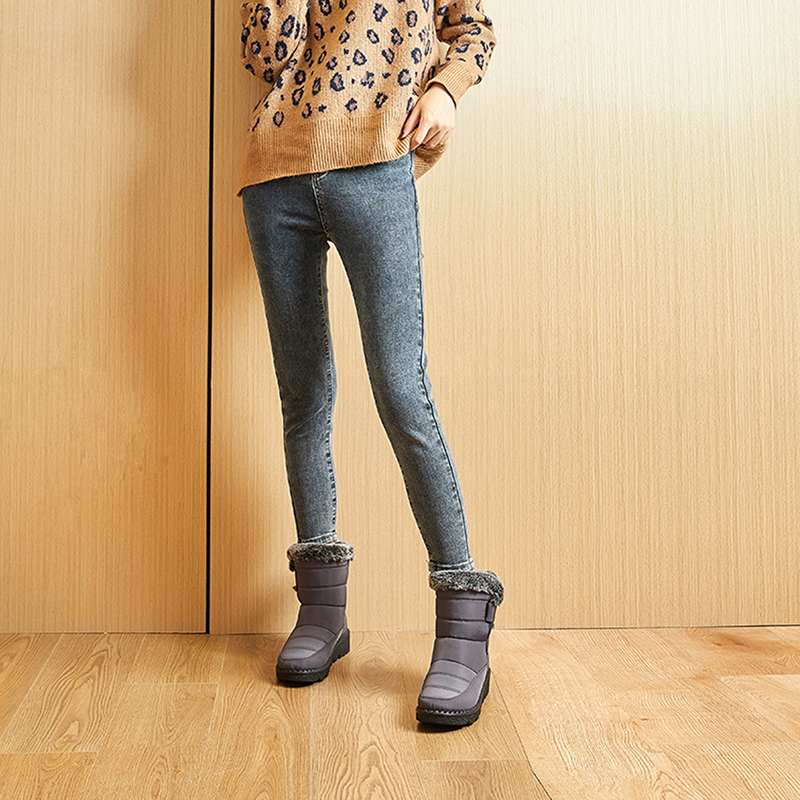 womens waterproof snow boots solid color plush lined short boots winter keep warm outdoor boots details 17