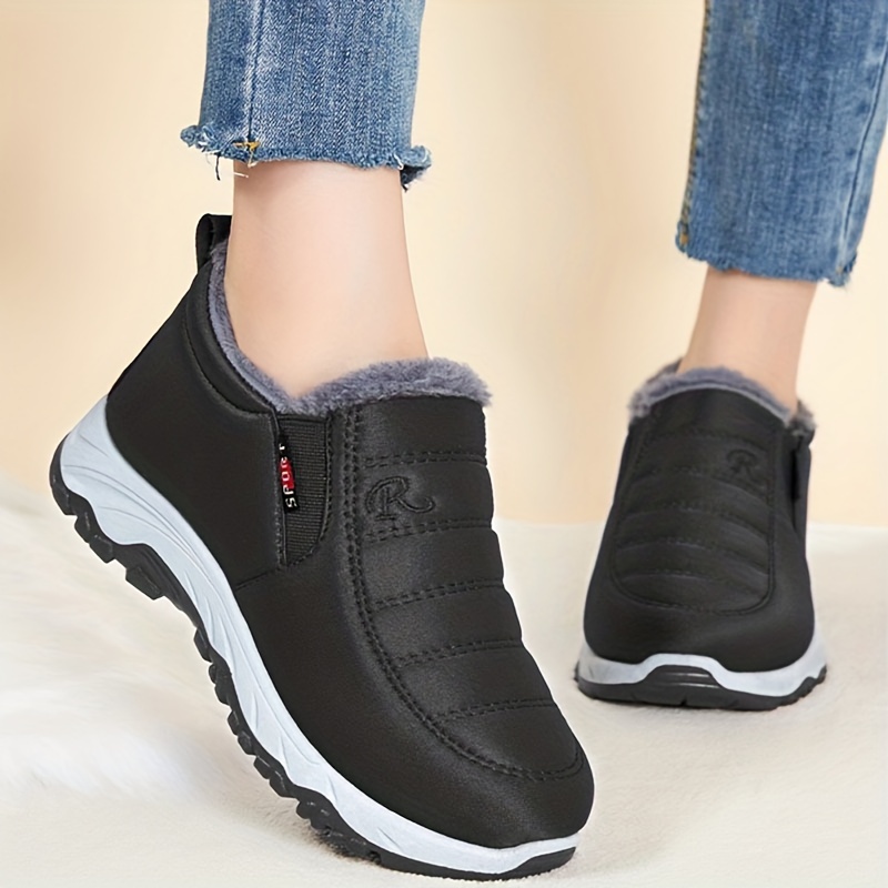 womens solid color fluffy boots slip on thermal lined platform soft sole boots winter plush warm comfy shoes details 3