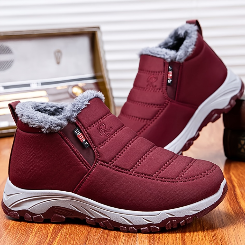 womens solid color fluffy boots slip on thermal lined platform soft sole boots winter plush warm comfy shoes details 9