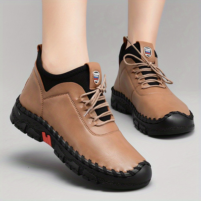 womens flat high top boots comfy solid color lace up ankle boots casual non slip shoes details 1